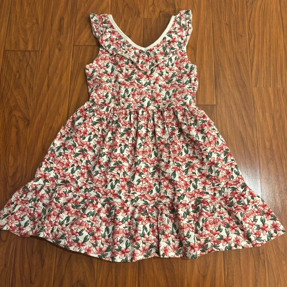 NWT Janie and Jack Pink Green Floral Dress Girls 8 Ruffled V-neck